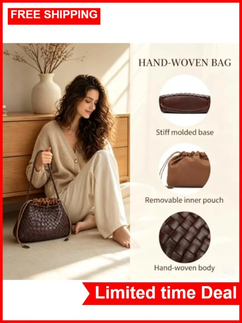 Woven Hobo Bag Shoulder Purse Tote Vegan Leather Handcrafted